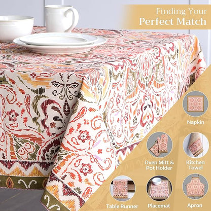 Maison d' Hermine Table Cloth Rectangle Table 100% Cotton 60 x 108 Inches Fall Tablecloth Reusable Everyday Use for Thanksgiving Christmas Decorations Dining Farmhouse Party (Damask)