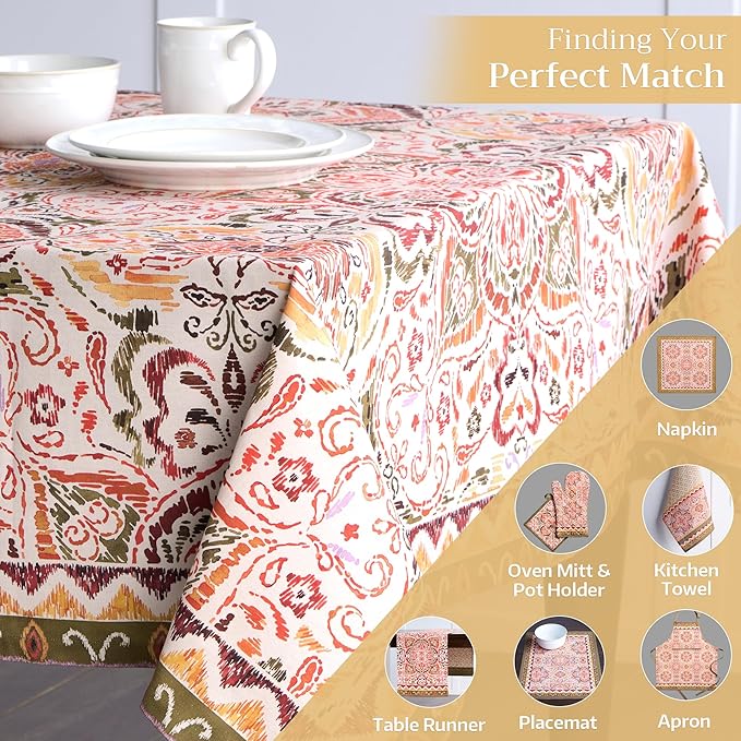 Maison d' Hermine Table Cloth Rectangle Table 100% Cotton 60 x 90 Inches Fall Tablecloth Reusable Everyday Use for Thanksgiving Christmas Decorations Dining Farmhouse Party (Damask)
