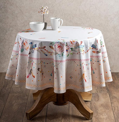 Maison d' Hermine Table Cloth Round Table 100% Cotton 69 Round Inches Tablecloth Reusable Decorative for Dining Room Farmhouse Home Valentines Day Decorations Spring Summer - Ibiza - Beige