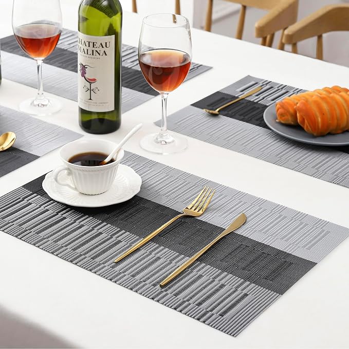 Leetaltree Grey with White Striped Placemats Set of 6 - Image 8
