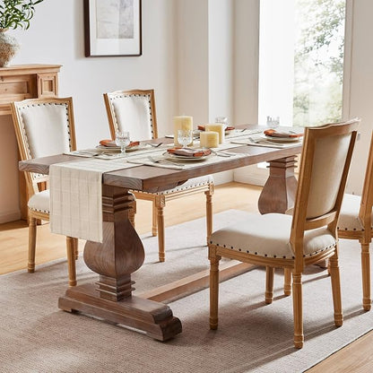 Linen Checked Farmhouse Table Runner, 13x48 Inches Neutral Beige | Raised Grid - Image 3