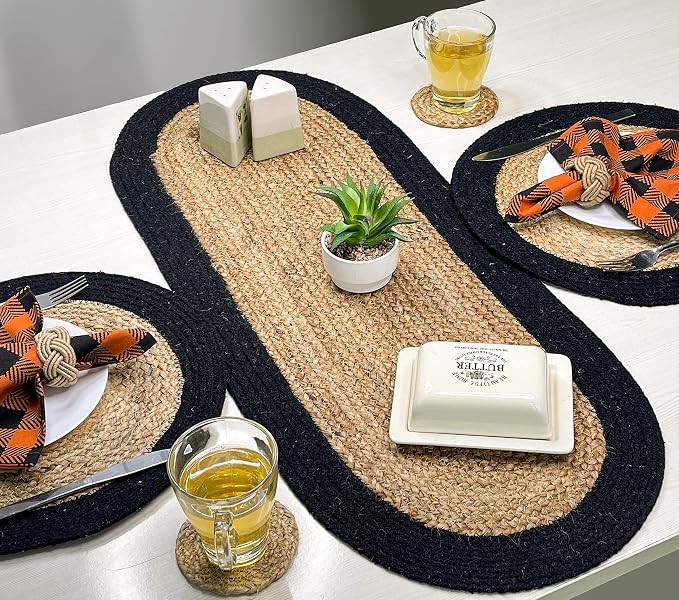 Verona Oval Woven Jute & Cotton Braided Table Runner, Size -13 x 36 Inches - Image 3