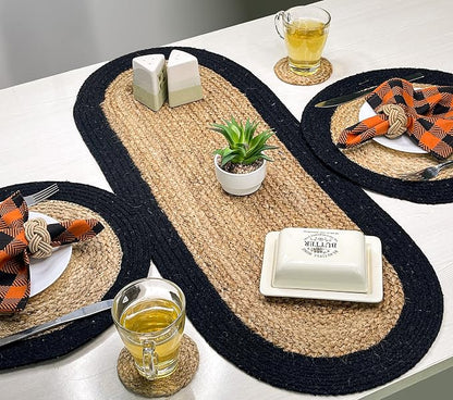 Verona Oval Woven Jute & Cotton Braided Table Runner, Size -13 x 36 Inches - Image 3
