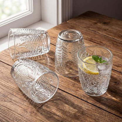Clear Drinking Glasses Set of 4, 10 oz Glass Cups, Vintage Fern Glassware | - Image 2