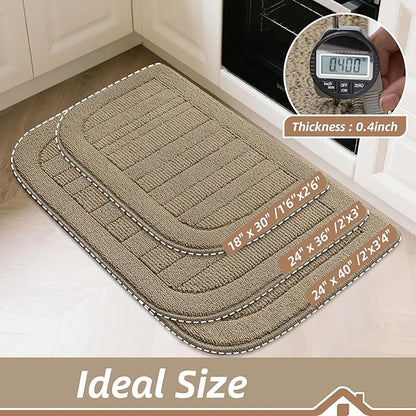 BEQHAUSE 30x18 Inch Kitchen Rug Mat Durable Kitchen Rugs Non-Slip Washable Absorbent Kitchen Mats for Floor Dirt-Resistant Semicircular Kitchen Mat (Beige)