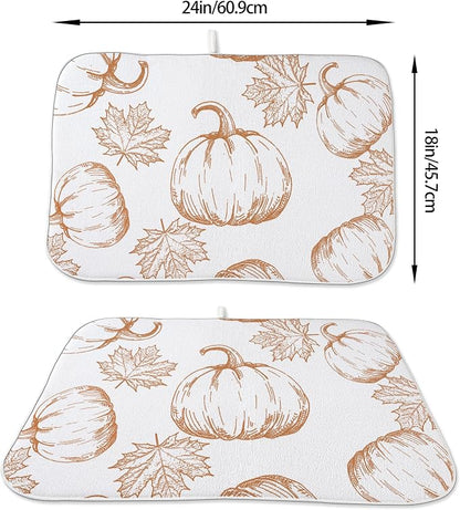 Fall Pumpkin Dish Drying Mat for Kitchen Counter 18x24 Inch Burnt Orange - Image 2