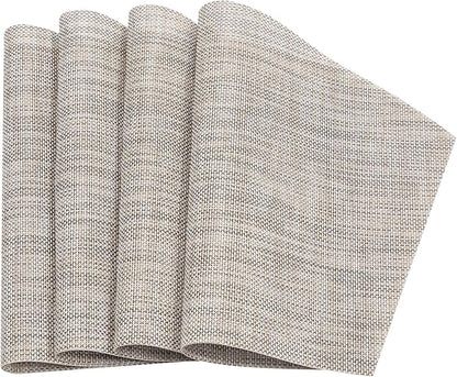 SHACOS Wedge Placemats Set of 8 Woven Vinyl Plastic Placemats for Small Round Table Place Mats Wipe Clean Non Slip Table Mats, Beige White Black