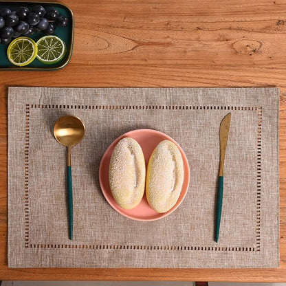 Tosewever Set of 6 Decorative Linen Placemats 12 x 18 Inches, Farmhouse Style Table Mats for Everyday Dining Wedding Party Holiday Home Decor (6 Pieces 12 x 18”, Light Coffee/Straight)