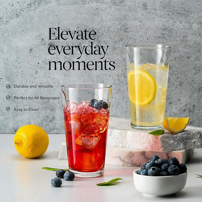 Home Essentials & Beyond Drinking Glasses Set of 4 Highball Glass Cups Bar Glasses, Uses for Juice, Water, Cocktails, Beverages, and Iced Tea. Dishwasher Safe