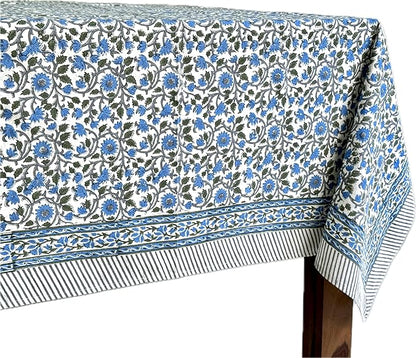 ATOSII Lake Como 100% Cotton Rectangle Fall Tablecloth, Handblock Floral Linen Table Cloth for Kitchen Dining Table I Parties Weddings Outdoors Easter Picnic I 60 X 90 Inches I 6 Seater