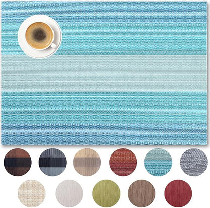 Placemats Set of 6 - Easy Clean Woven Vinyl Placemats for Dining Table, Indoor/Outdoor Place Mats, Washable PVC Table Mats（Ocean Geode）
