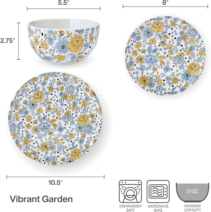 Pfaltzgtraff Vibrant Garden 12 Piece Floral Stoneware Dinnerware Plate Bowl - Image 3