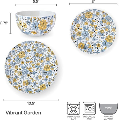 Pfaltzgtraff Vibrant Garden 12 Piece Floral Stoneware Dinnerware Plate Bowl - Image 3