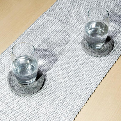 Cotton Table Runner, 13x72 Inch, Neutral Grey White | Textured Woven Fabric - Image 3