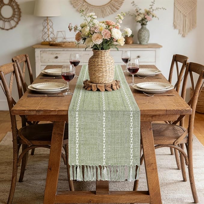 Sage Green Table Runner 15 x 72 Inches, Spring Summer Cotton Linen Coffee Table - Image 2