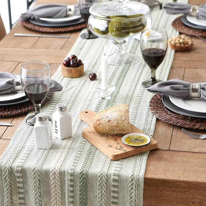 DII Farmhouse Braided Stripe Table Runner Collection, Artichoke Green - Image 5
