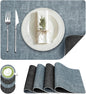 Placemats Set of 4, Faux Leather Heat Resistant Wipeable Placemats, Dual Sided Waterproof Washable Table Mats with Coaster, Suitable for Kitchen, Dining, Table Decor (4, Black Light Blue)