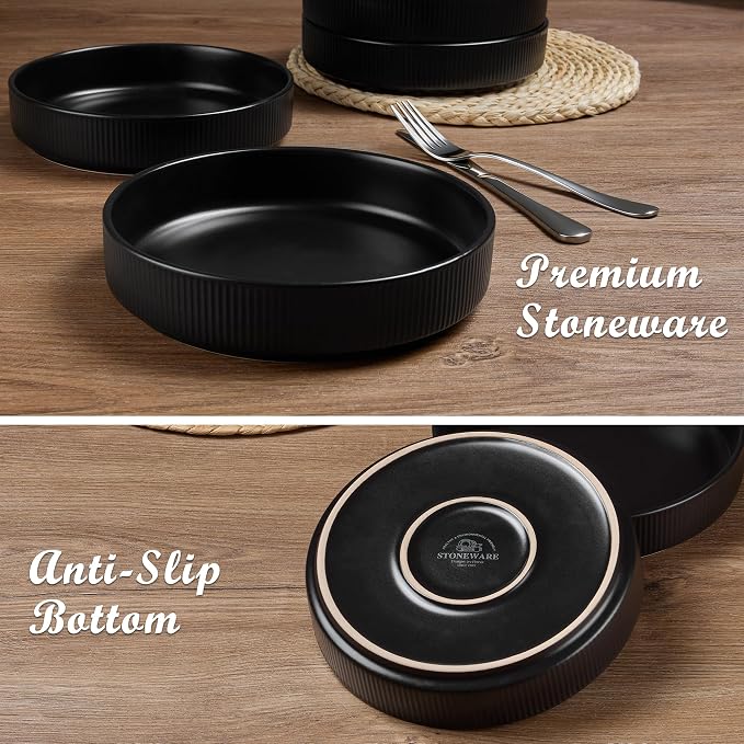 E-far Pasta Bowls Set of 6, 35oz Large Salad Bowl Plate - Image 5