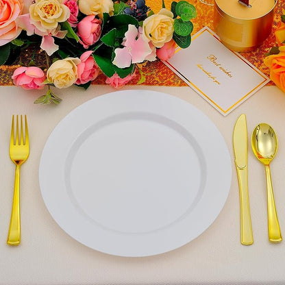 50 PCS White Plastic Plates for 50 Guests,10.25 inch Heavy Duty Disposable Plates for Wedding,Party,Birthday,Smooth Edge & Sturdy Dinner Plates
