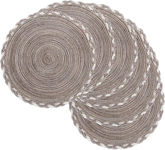 SHACOS Round Placemats Set of 6 Braided Glitter Round Table Placemats 15 inch by SHACOS