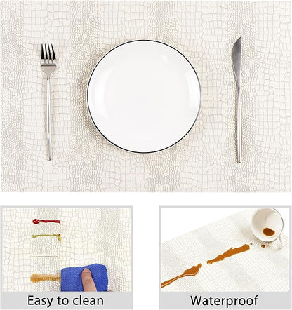 Faux Leather Hardboard Placemats, Set of 6 PU Table Mats, Easy to Clean, Heat & Stain Resistant for Office Conference Table, Dining Home Decor, White