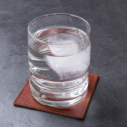 American Made Leather Coasters - Premium Full Grain Leather, Double Layered Square Rustic Brown Coaster Set, 4”x4” - Handmade in The USA - Set of 4