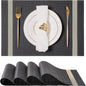 Leetaltree Luxury Black Placemats with Gold Stripes Placemats Set of 4 - Waterproof Washable for Wedding, Anniversary, Daily Use - Sparkling Table Decor - Hand-Cut