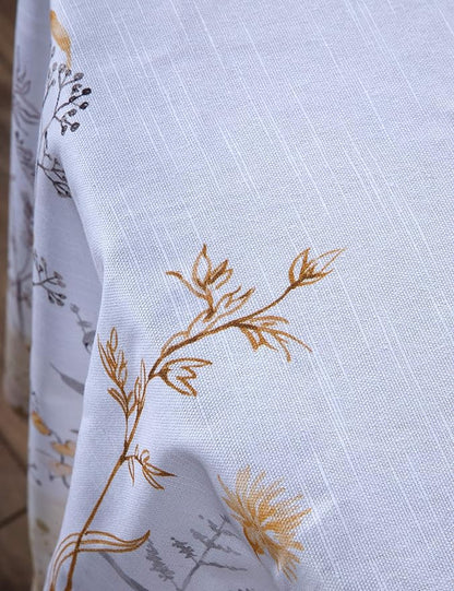Maison d' Hermine Table Cloth Round Table 100% Cotton 69 Round Inches Tablecloth Reusable Decorative for Dining Room Farmhouse Home Valentines Day Decorations Spring Summer - Meadow Florals - Beige
