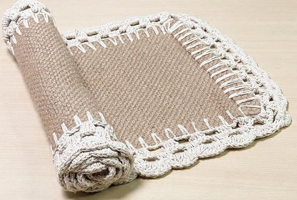 Woven Jute with Ivory Handcrafted Crochet Border Decorative Table Runner - Image 5