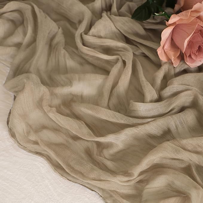 Snowkingdom Nude Brown Cheesecloth Table Runner Taupe Light Tan 120 Inch Long - Image 4