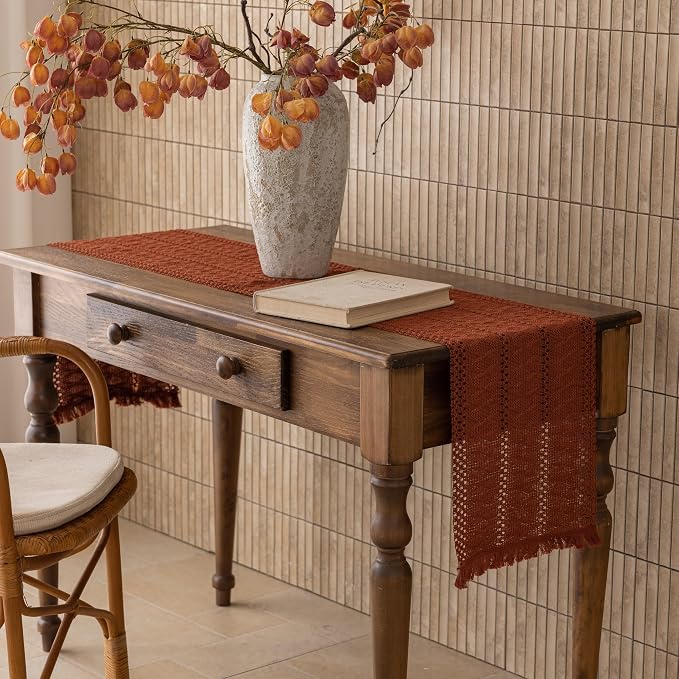 Fall Thanksgiving Boho Macrame Table Runner 12x36 Inch | Woven Burlap Rustic - Image 4