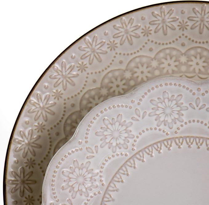 Elama Embossed Scalloped Stoneware Dinnerware Dish Set, 16 Piece - Image 14