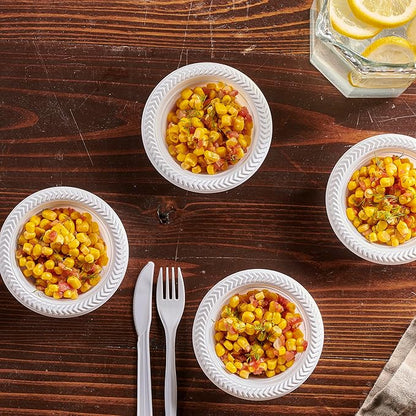 PLASTICPRO 400 PCS White Plastic Bowls 5 oz Premium Quality Light Weight Dishes Disposable Small Plastic Bowls for Dessert Appetizers Soups for Parties Weddings