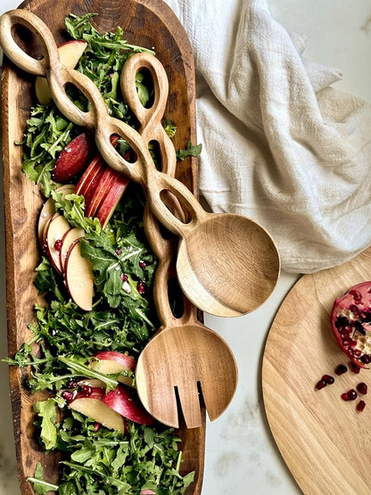 Salt & York 13-Inch Acacia Wood Salad Servers, 2-Piece Handcrafted Wooden Fork - Image 2