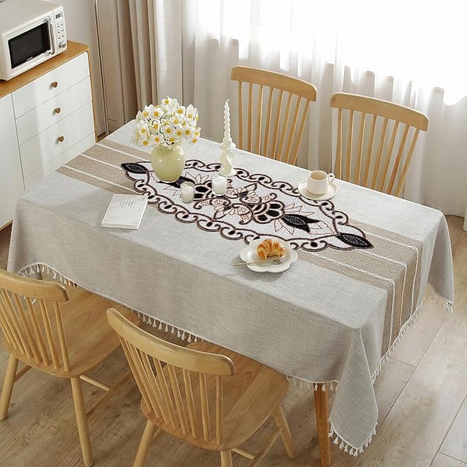 Floral Beaded Table Runner, 36x13 in, polyester backing, floral pattern - Image 2