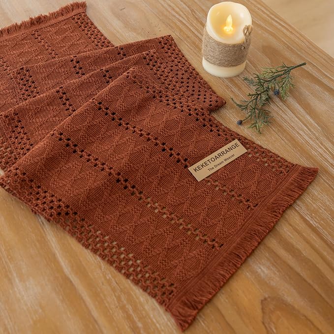 Fall Thanksgiving Boho Macrame Table Runner 12x72 Inch | Woven Burlap Rustic by KEKETOARRANGE