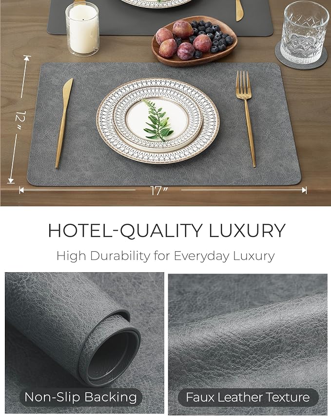 Leetaltree Reversible Faux Leather Placemats and Coasters Set of 16, 12x17 Inch - Image 5