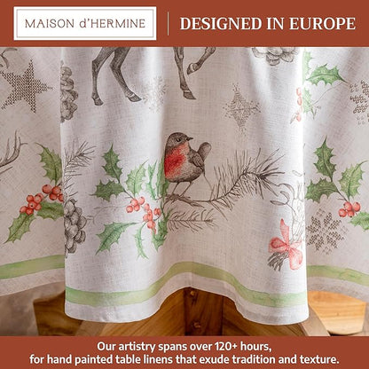 Maison d' Hermine Table Cloth Round Table 100% Cotton 69 Inches Fall Tablecloth Reusable Everyday Use for Thanksgiving Christmas Decorations Dining Farmhouse Party (Christmas Dew)