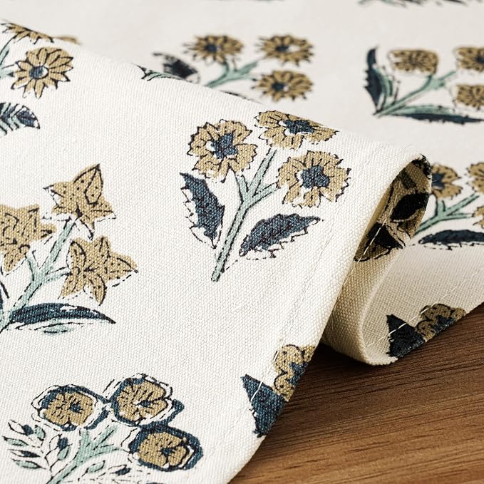 Block Print Floral Decorative Table Runners, 13x36 Inch Latte | 100% Organic - Image 5
