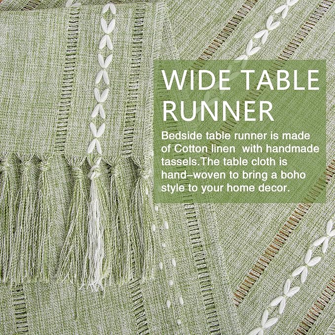 Boho Table Runner Short 15.7 x 36 inch, Spring Sage Green Coffee Table Cover - Image 4
