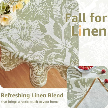 jinchan Green Tropical Floral Linen Rectangle Table Cloth 50x84 | - Image 4