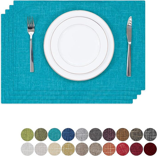 Kevin Textile Set of 4 Placemats Heat Resistant Dining Table Place Mats Kitchen Table Mats, Peacock Blue, 13"x19"