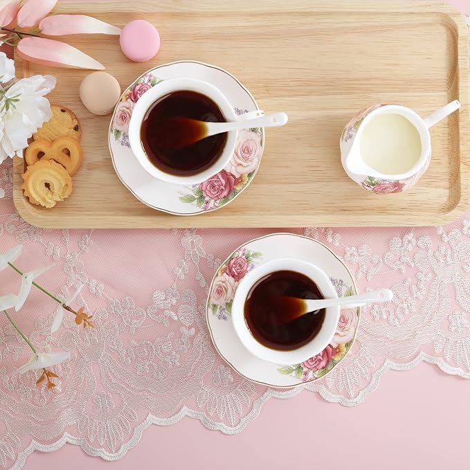 fanquare European Porcelain Coffee Set, Bone China Tea Set, Vintage Floral - Image 4