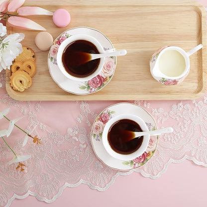 fanquare European Porcelain Coffee Set, Bone China Tea Set, Vintage Floral - Image 4