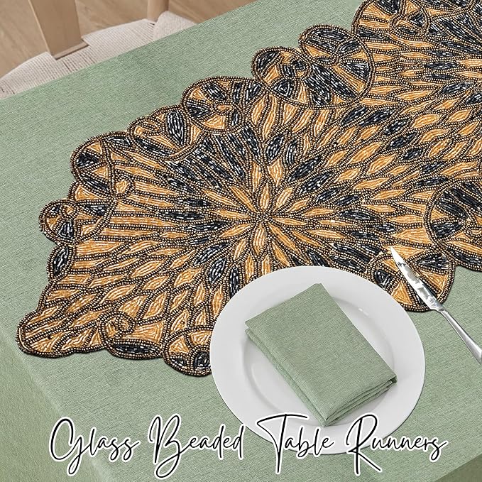 Beaded Table Runner, Handcrafted Glass & Polyester | Glass beads, polyester & - Image 2