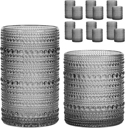 Moretoes 12 Pack Hobnail Drinking Glasses Gray Water Glass Cups Set | Mixed by Moretoes