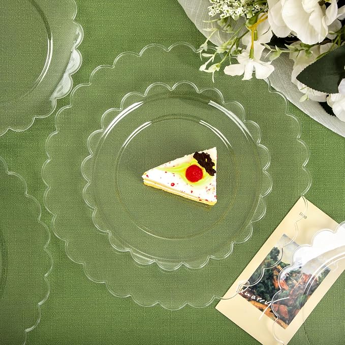 100Pcs Clear Scalloped Plastic Plates - Image 7