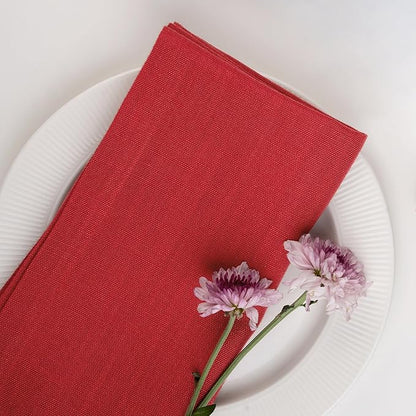 D'Moksha Homes Bright Red Linen Napkins 18 x 18 Inch - 100% Pure Linen Cloth Washable Dinner Napkins Set of 4 for Valentines, Spring, Easter