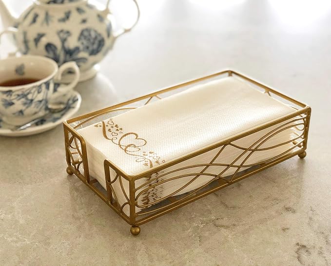 Antique Gold Elegant Sturdy Guest Napkin Holder | Premium Disposable Paper Hand by ChezJuJu
