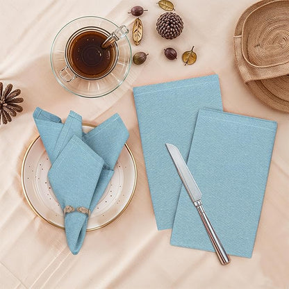 Ruvanti Cloth Napkins Set of 12, 18x18 Inch Napkin Cloth Washable, Soft & Durable, Poly Cotton Dinner Napkins for Parties, Thanksgiving & Weddings - Baby Blue